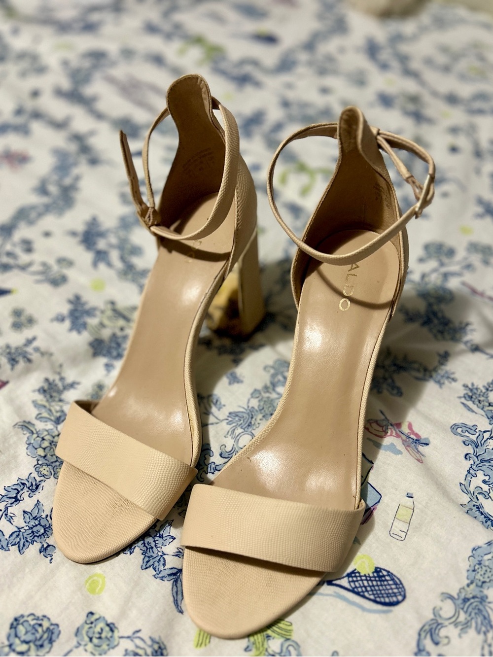 ALDO Beige Nude Ankle-Strap Block Heel Sandals